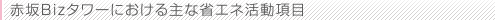 赤坂Bizタワーにおける主な省エネ活動項目